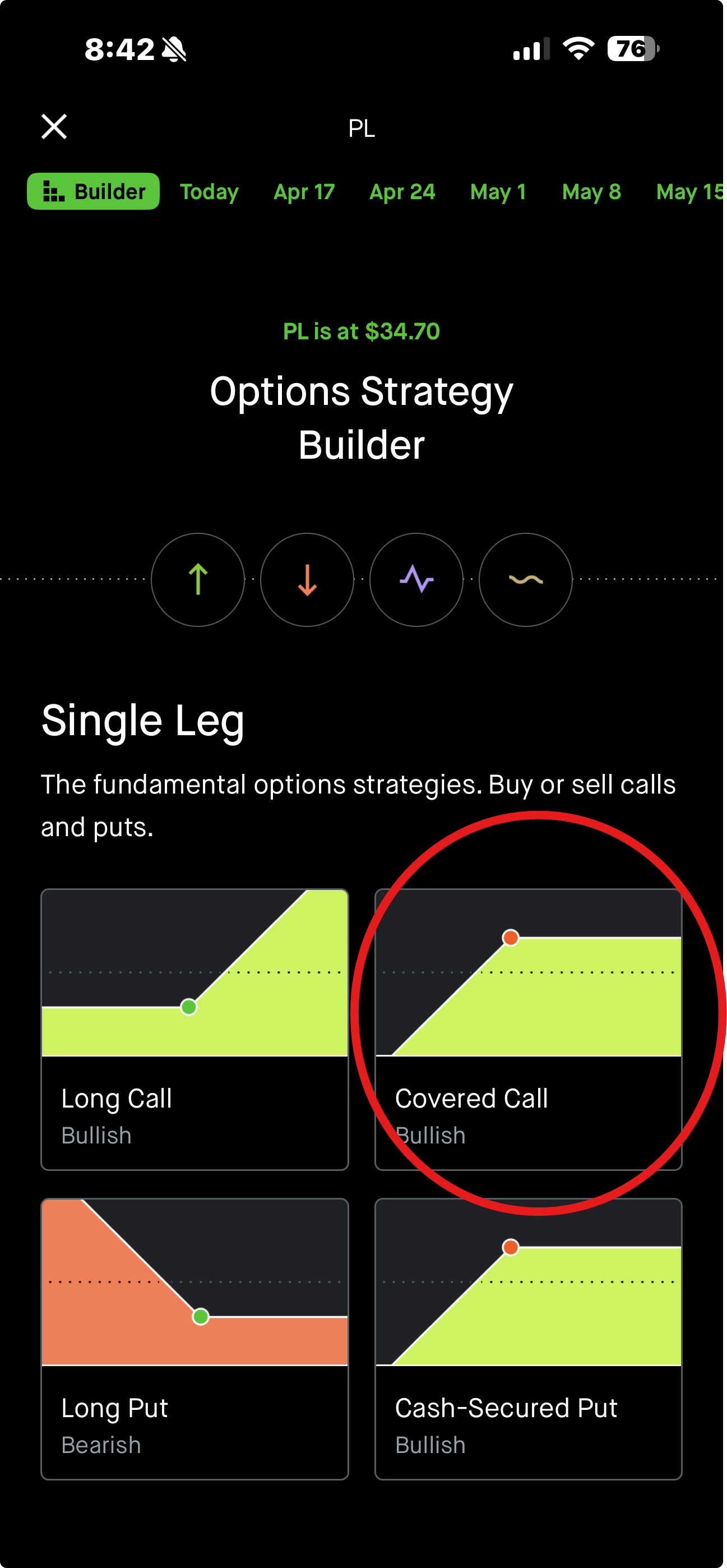 Options Strategy Builder con Covered Call